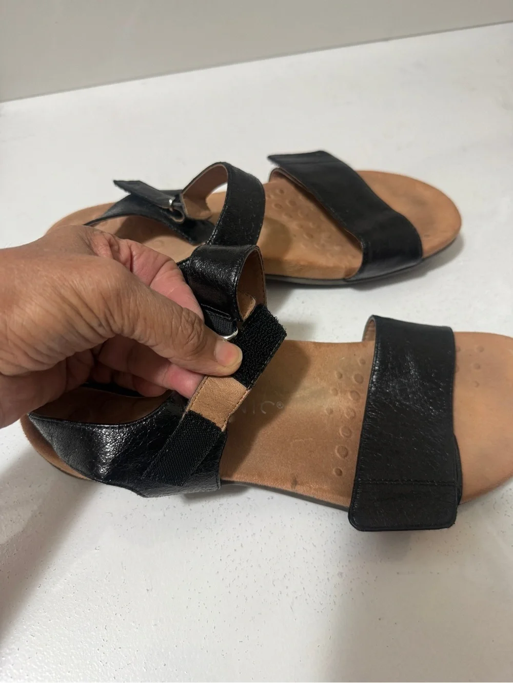 VIONIC Black Women's Comfort Sandals with Adjustable Ankle Strap